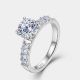 Round Moissanite Silver Color S925 Sterling Silver Ring With Four Prong Solitaire Center And Baguette Shoulder Stones Fashion Elegant Geometric Statement Jewelry For Women