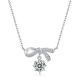 Bowknot Ribbon White Gold Plated S925 Silver Moissanite Pendant Necklace With Round Dangle Center Stone Elegant Fashion Chain Necklace For Women Party Gift Daily Wear Jewelry