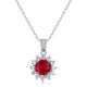 Sunflower Halo Red Lab Ruby Cubic Zirconia Pendant Necklace White Gold Plated 925 Sterling Silver Flower Chain Necklace For Women Elegant Fashion Party Anniversary Gift Jewelry