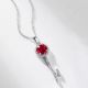 Key Shape Lab-Grown Ruby And Moissanite Halo Pendant Necklace 925 Sterling Silver White Gold Tone Geometric Chain Necklace For Women Elegant Fashion Anniversary Party Gift Jewelry