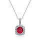 Classic Cushion Halo Moissanite Necklace With Red Lab Created Ruby Round Center Stone S925 Sterling Silver Pendant Necklace For Women Elegant Geometric Fashion Jewelry Gift
