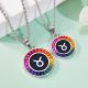 Rainbow Baguette-Cut Taurus Zodiac Circle Pendant Necklace in Sterling Silver