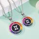 Rainbow Gemstone Baguette Gemini Zodiac Disc Pendant Necklace in 925 Sterling Silver