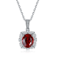 Lab-Created Ruby Oval-Cut Floral Halo Pendant Necklace in 925 Sterling Silver