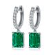 Lab-Created Emerald Emerald-Cut Pavé Hoop Drop Earrings in 925 Sterling Silver