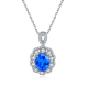 Oval-Cut Lab-Created Gemstone Scalloped Halo Pendant Necklace in Silver