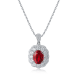 Oval-Cut Lab Ruby Scalloped Halo Pendant Necklace in 925 Sterling Silver