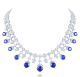 Lab Sapphire Cushion-Cut Floral Bib Statement Necklace in Sterling Silver