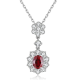 Oval-Cut Lab Gemstone Floral Halo Pendant Necklace in 925 Sterling Silver