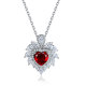 Heart-Cut Lab Gemstone Halo Floral Pendant Necklace in 925 Sterling Silver