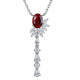 Oval-Cut Lab Gemstone Floral Fringe Pendant Necklace in 925 Sterling Silver