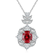 Oval-Cut Gemstone Floral Halo Pendant Necklace in 925 Sterling Silver