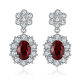 Oval-Cut Gemstone Floral Halo Drop Earrings in 925 Sterling Silver