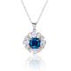 Blue Cushion-Cut High-Carbon Stone Floral Halo Pendant Necklace