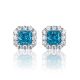 Blue Square-Cut Halo Stud Earrings in 925 Sterling Silver