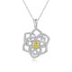 Cushion-Cut High-Carbon Camellia Flower Pendant Necklace in Sterling Silver