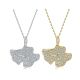 Moissanite Pave Ginkgo Leaf Pendant Necklace in 925 Sterling Silver