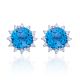 Round-Cut Blue Topaz Snowflake Halo Stud Earrings in 925 Sterling Silver