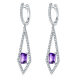 Emerald-Cut Amethyst Geometric Pavé Drop Earrings in 925 Sterling Silver
