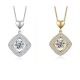 Round-Cut Moissanite Double Halo Heart Pendant Necklace in 925 Sterling Silver