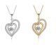 Round-Cut Moissanite Double Heart Dancing Stone Necklace in 925 Sterling Silver