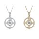 Round-Cut Moissanite Roman Numeral Halo Pendant Necklace in Sterling Silver