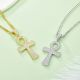 Round-Cut Moissanite Pavé Ankh Cross Pendant Necklace in Sterling Silver