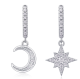 Moissanite Celestial Moon and Star Drop Earrings in 925 Sterling Silver