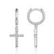 Round-Cut Moissanite Pavé Cross Huggie Hoop Drop Earrings in Sterling Silver