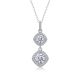 Round-Cut Moissanite Double Drop Cushion Halo Pendant Necklace