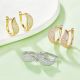 Round Moissanite Pave Wave Huggie Hoop Earrings in 925 Sterling Silver