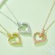 Round Moissanite Open Heart Pave Pendant Necklace in Sterling Silver