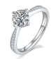 Round-Cut Moissanite Pave Solitaire Engagement Ring in Sterling Silver