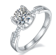 Round-Cut Moissanite Pavé Shoulder Solitaire Engagement Ring in Silver
