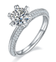 Round-Cut Moissanite Pavé Solitaire Engagement Ring in 925 Sterling Silver