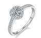 Round-Cut Moissanite Pavé Halo Solitaire Ring in 925 Sterling Silver