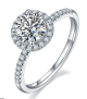 Round-Cut Moissanite Pavé Halo Engagement Ring in 925 Sterling Silver