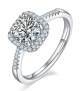 Round-Cut Moissanite Cushion Halo Pave Engagement Ring in 925 Sterling Silver