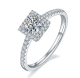 Round-Cut Moissanite Square Halo Pave Engagement Ring in 925 Sterling Silver