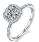 Round-Cut Moissanite Cushion Halo Pavé Ring in 925 Sterling Silver