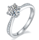 Round-Cut Moissanite Pavé Solitaire Engagement Ring in 925 Sterling Silver
