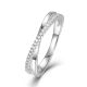 Round Moissanite X-Crossover Pavé Band Ring in 925 Sterling Silver
