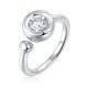 Moissanite and Sapphire Round-Cut Bubble Open Ring in 925 Sterling Silver