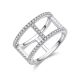 White Moissanite Geometric Pavé Openwork Band Ring in 925 Sterling Silver