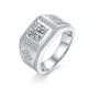 Round-Cut Moissanite Geometric Signet Statement Ring in 925 Sterling Silver