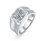 Round-Cut Moissanite Geometric Signet Ring in 925 Sterling Silver