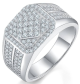 White Moissanite Geometric Pave Signet Ring in 925 Sterling Silver