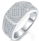 White Moissanite Geometric Pave Signet Statement Ring in 925 Sterling Silver