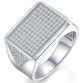 White Moissanite Rectangular Pave Signet Ring in 925 Sterling Silver