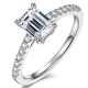 Emerald-Cut Moissanite Pavé Solitaire Engagement Ring in 925 Sterling Silver